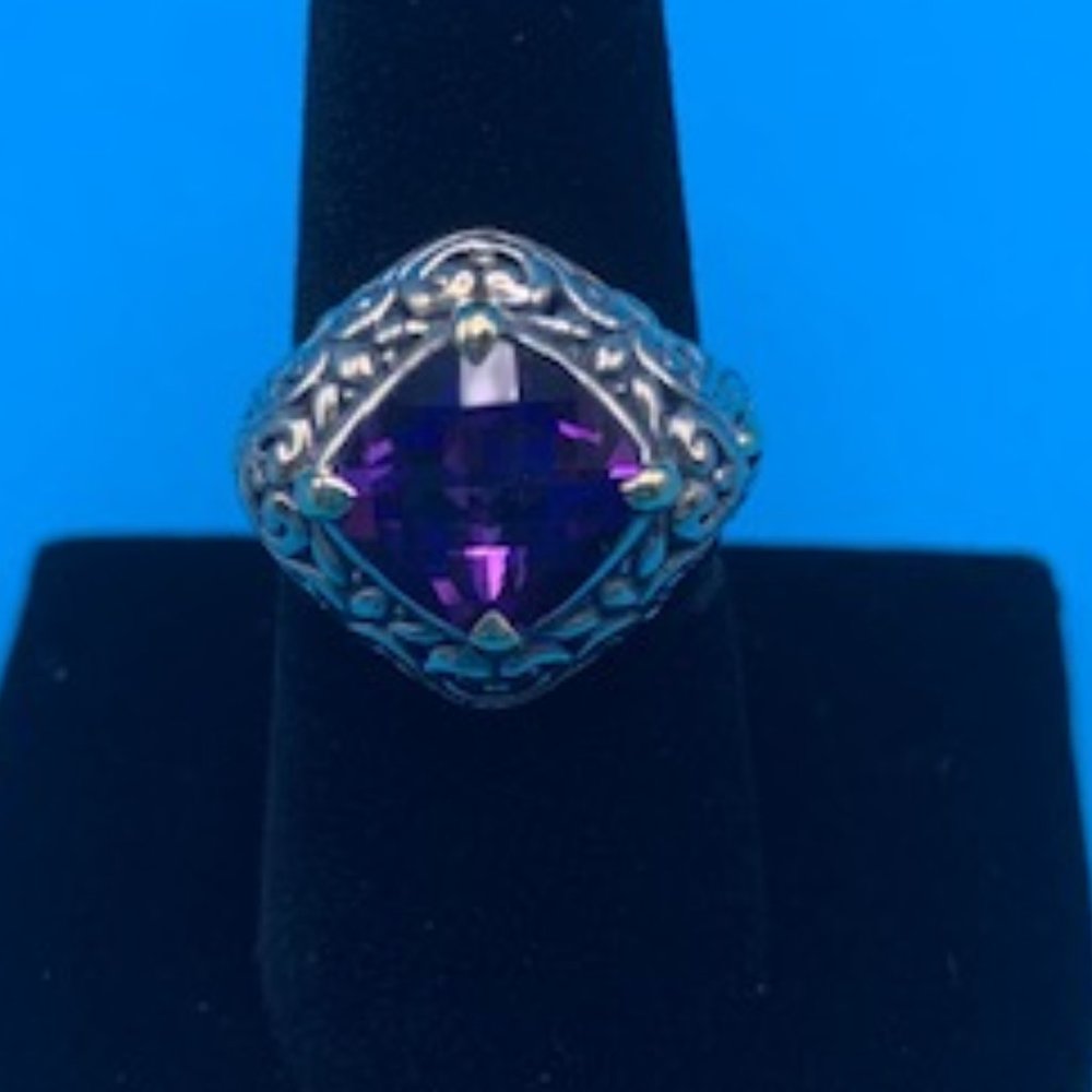 Samuel Benham Sterling Silver and 18K Amethyst Ring  Size 8  NWOT